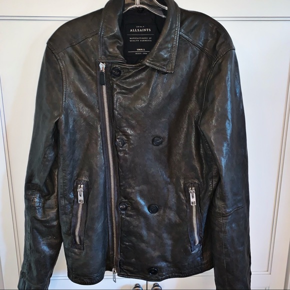 All Saints | Brown Leather Waterman Peacoat - Picture 2 of 8